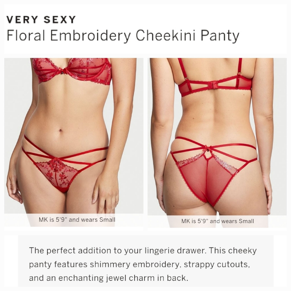 Victoria's secret very sexy floral embroidery cheekini panty RED LARGE